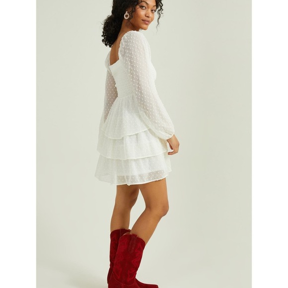 Altar'd State White Mesh Polka Dot Shoulder Dress - Picture 4 of 4